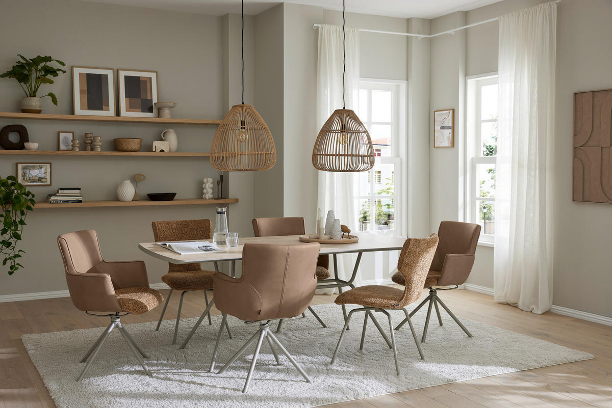 ARMLEHNSTUHL  Wippfunktion, Sitzfläche 360° drehbar, inklusive Armlehnen, gepolsterte Armlehnen, Stoff-/Lederauswahl Chenille, Lederlook  - Cognac/Beige, Design, Textil/Metall (63/88/64cm) - Musterring