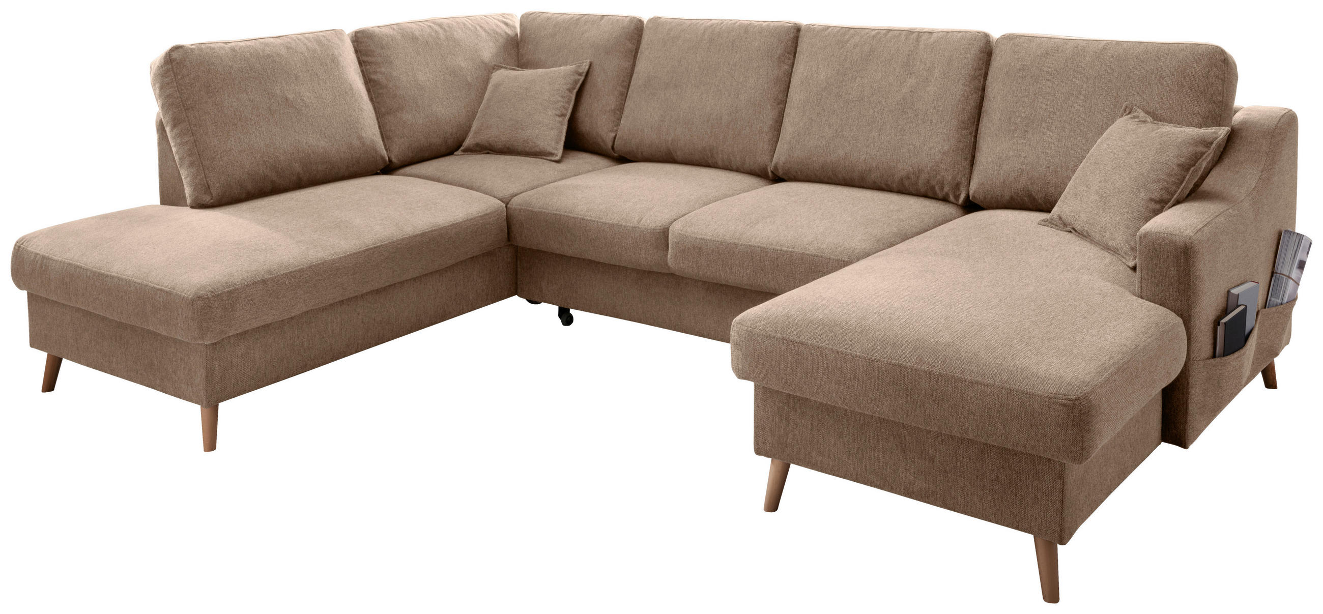 WOHNLANDSCHAFT in Chenille Hellbraun  - Hellbraun/Naturfarben, Konventionell, Holz/Textil (200/301/150cm) - Livetastic