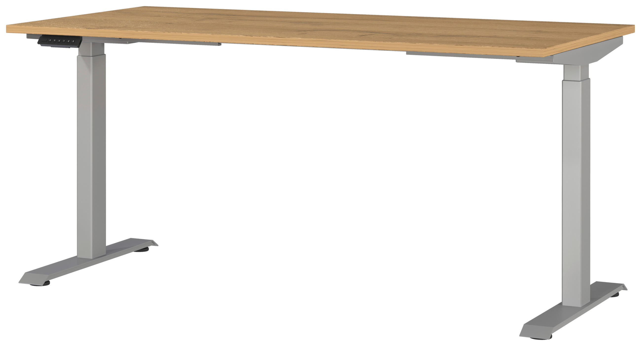 SCHREIBTISCH 160/80/72-118 cm  in Braun, Silberfarben, Eichefarben  - Eichefarben/Silberfarben, MODERN, Holzwerkstoff/Metall (160/80/72-118cm) - Novel