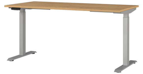 SCHREIBTISCH 160/80/72-118 cm in Braun, Silberfarben, Eichefarben - Eichefarben/Silberfarben, MODERN, Holzwerkstoff/Metall (160/80/72-118cm) - Novel