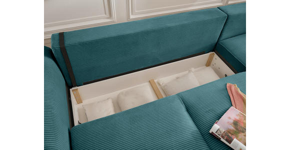 ECKSOFA Azurblau Cord  - Azurblau/Schwarz, KONVENTIONELL, Kunststoff/Textil (318/197cm) - Hom`in