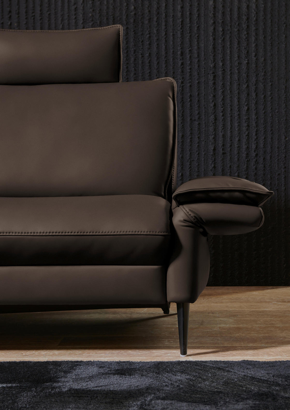 ECKSOFA in Echtleder Dunkelbraun  - Dunkelbraun/Schwarz, Design, Leder/Metall (172/334cm) - Valdera