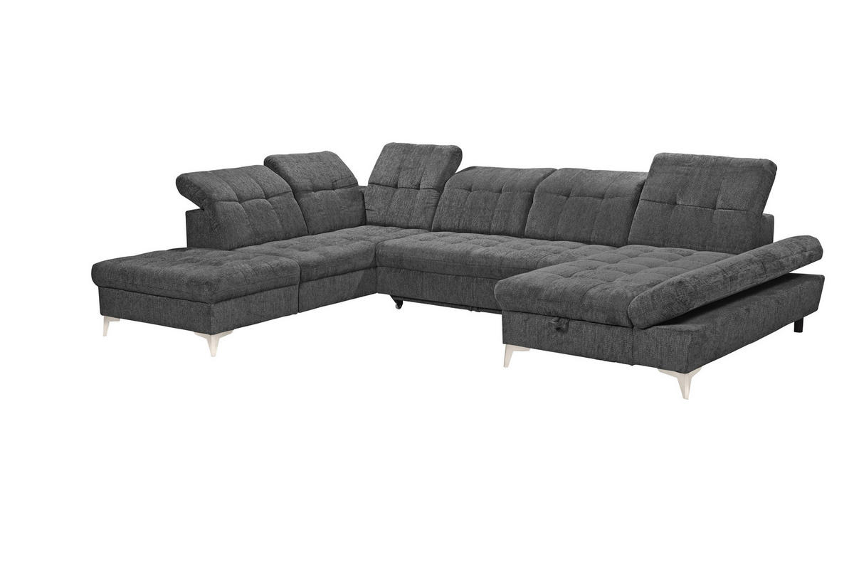 WOHNLANDSCHAFT Mikrovelours Graphitfarben  - Kaschmir/Graphitfarben, Modern, Kunststoff/Textil (245/348/168cm) - MID.YOU