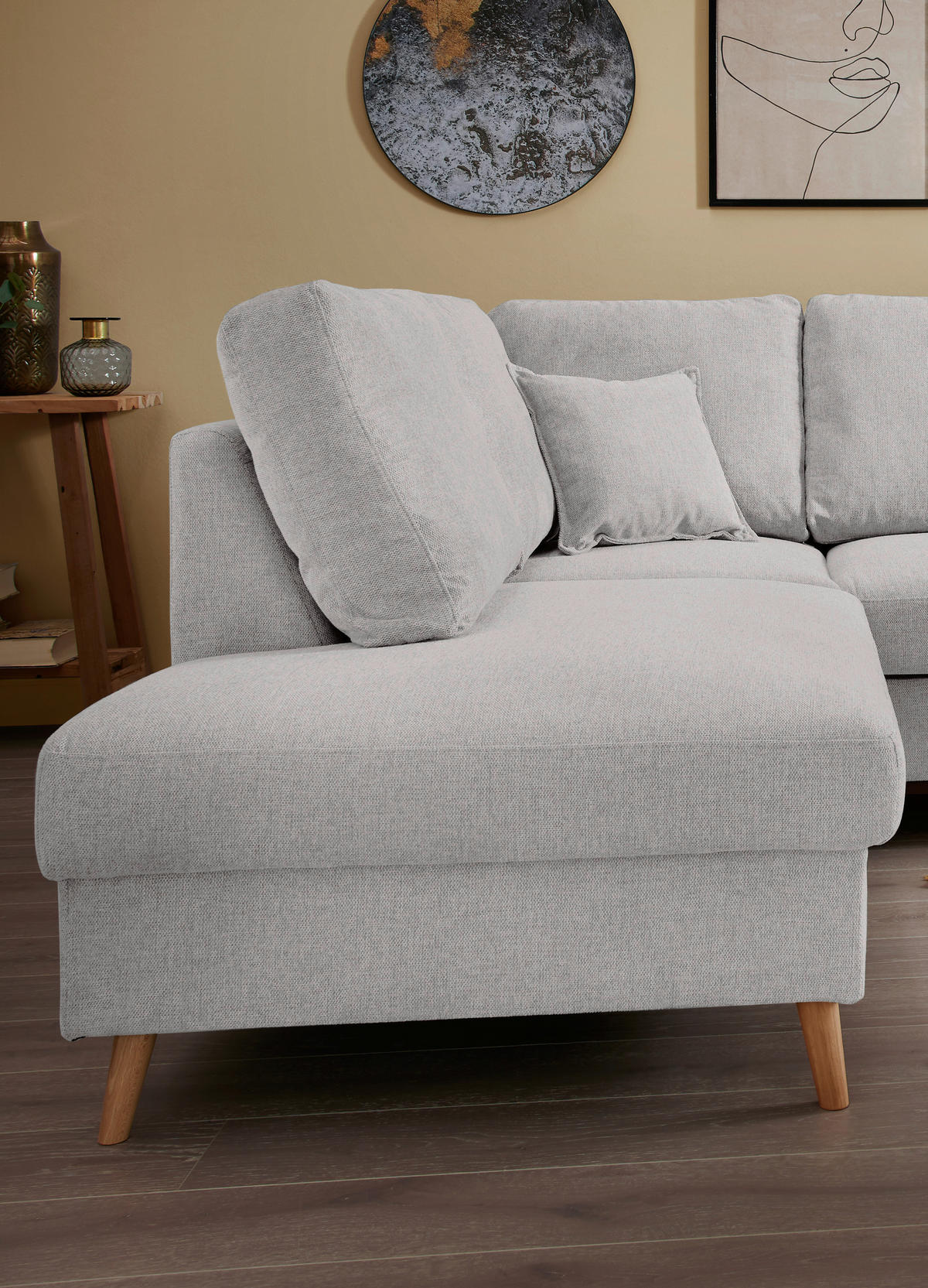 ECKSOFA in Chenille Grau  - Naturfarben/Grau, Konventionell, Holz/Textil (200/230cm) - Livetastic