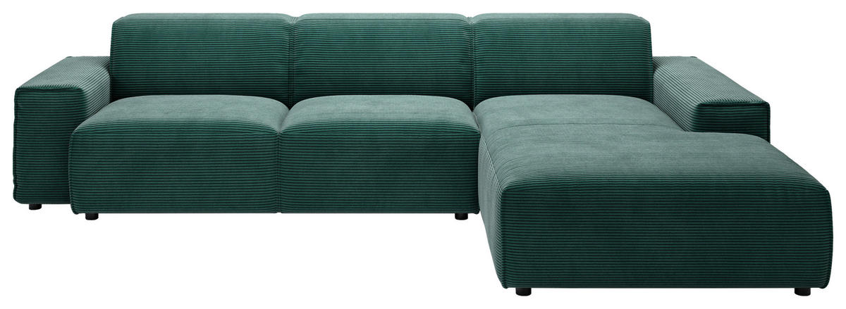 ECKSOFA in Cord Dunkelgrün  300/189 cm  - Dunkelgrün/Schwarz, Design, Kunststoff/Textil (300/189cm) - Pure Home Lifestyle
