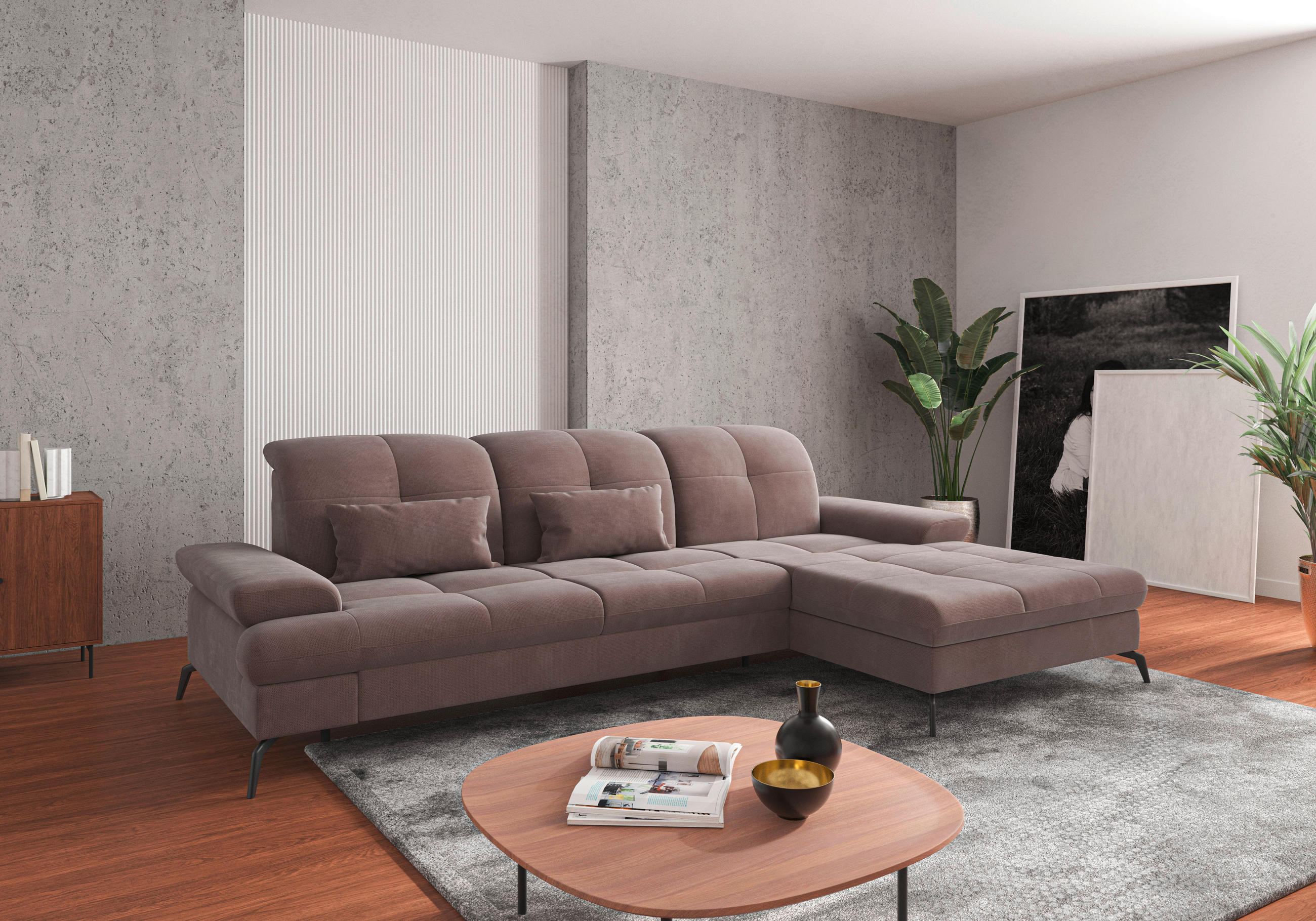 ECKSOFA Taupe Flachgewebe  - Taupe/Schwarz, KONVENTIONELL, Textil/Metall (279/185cm) - Sit & More