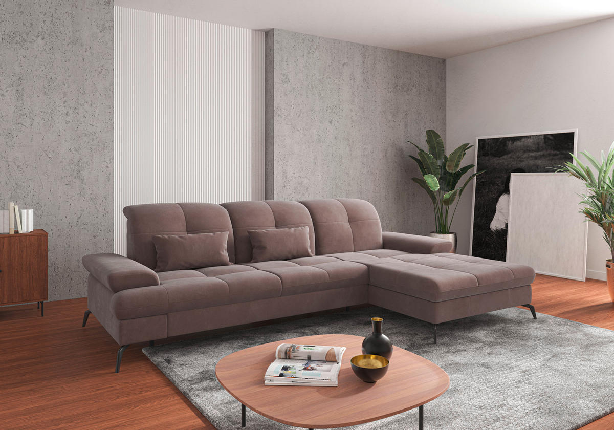 CANAPÉ D'ANGLE in Flachgewebe Taupe  - Taupe/Schwarz, Konventionell, Textil/Metall (279/185cm) - Sit & More