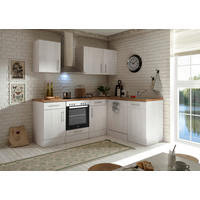 Eckküche Anton Landhaus 220/172 cm  in Weiß, Lärchefarben  - Wildeiche/Edelstahlfarben, Basics, Holzwerkstoff/Metall (220/172cm) - Respekta