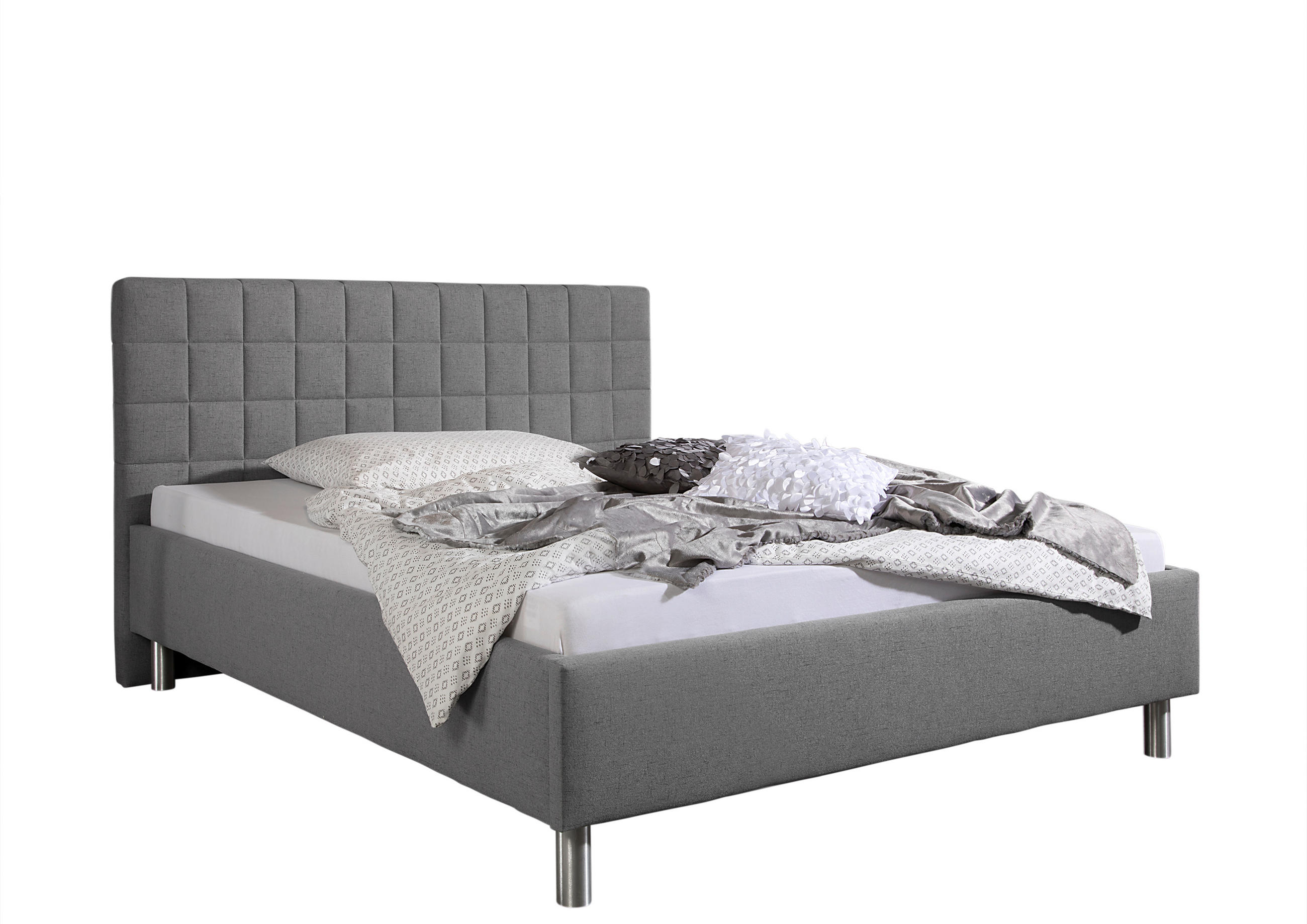 POLSTERBETT 100/200 cm,  in Grau,  - Alufarben/Grau, MODERN, Textil/Metall (100/200cm) - Livetastic