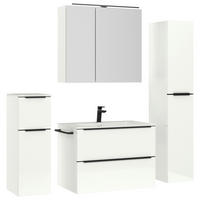 BADEZIMMER 5-teilig  in 141 cm  - Weiß Hochglanz/Schwarz, MODERN, Holzwerkstoff/Stein (141cm) - Nobilia
