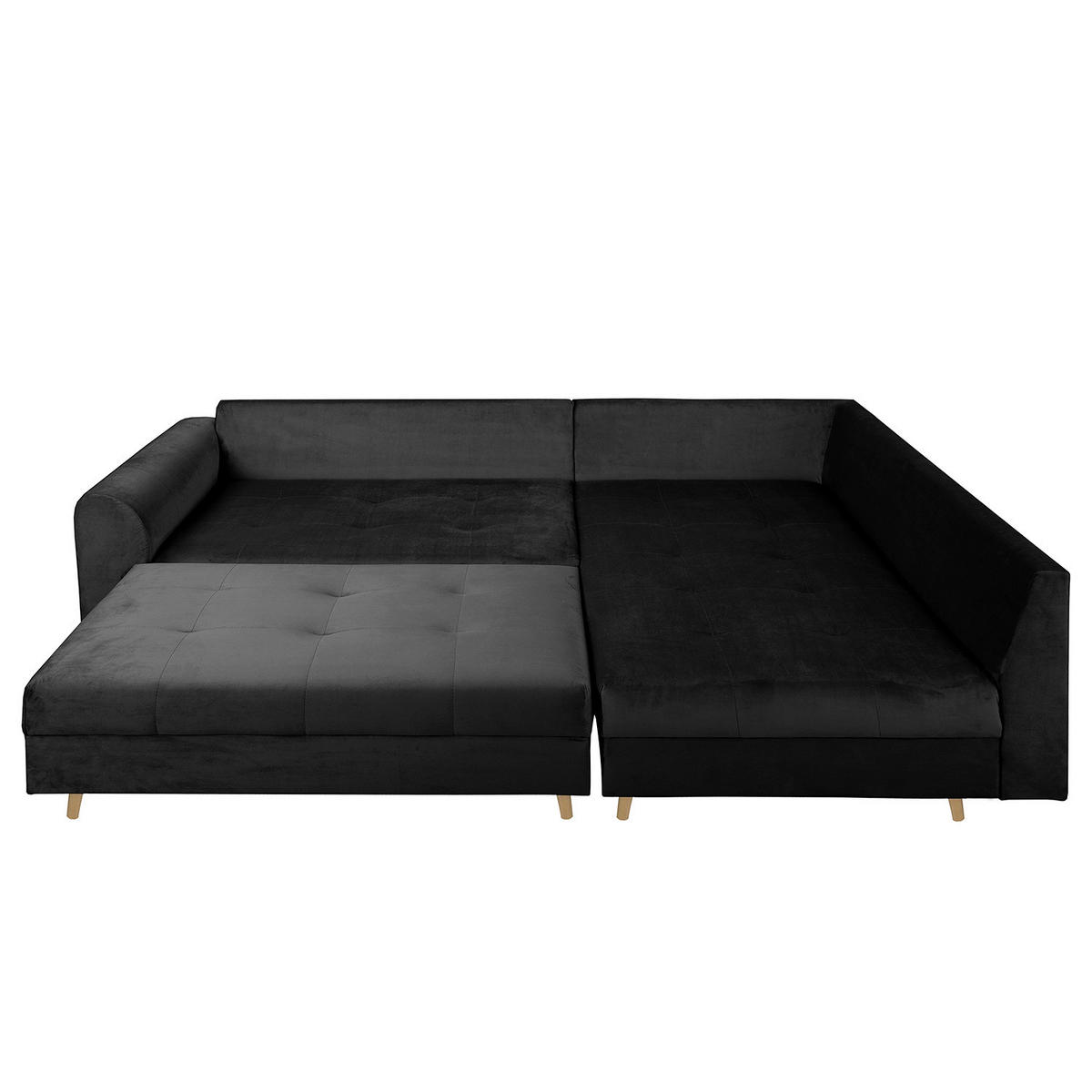 ECKSOFA inkl. Hocker Ariella Schwarz Samt Rückenkissen, Hocker  - Schwarz/Naturfarben, Design, Holz/Textil (231/161cm) - Livetastic