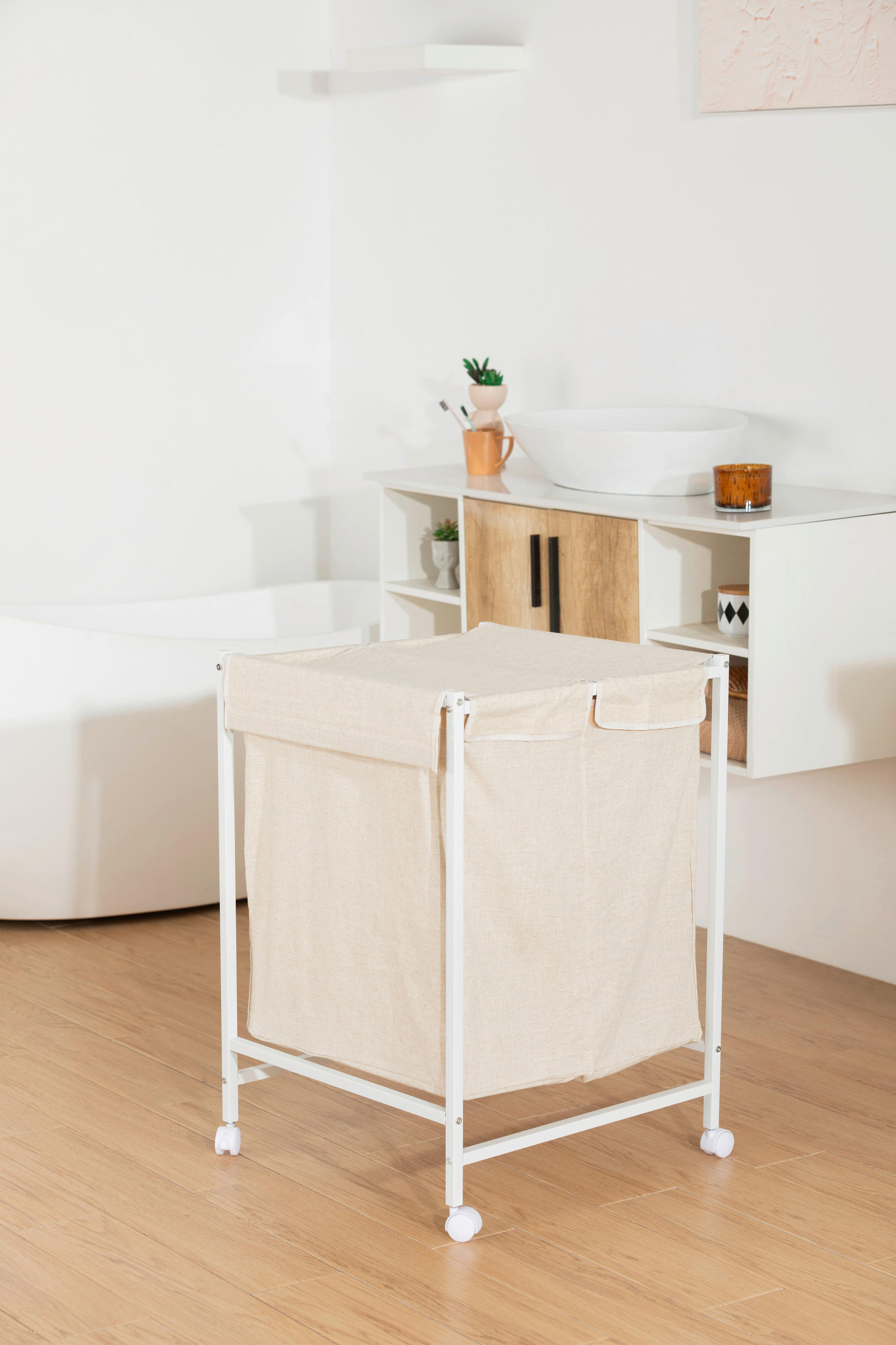 WÄSCHEKORB - Weiß, MODERN, Textil/Metall (55/80/28cm) - PBJ