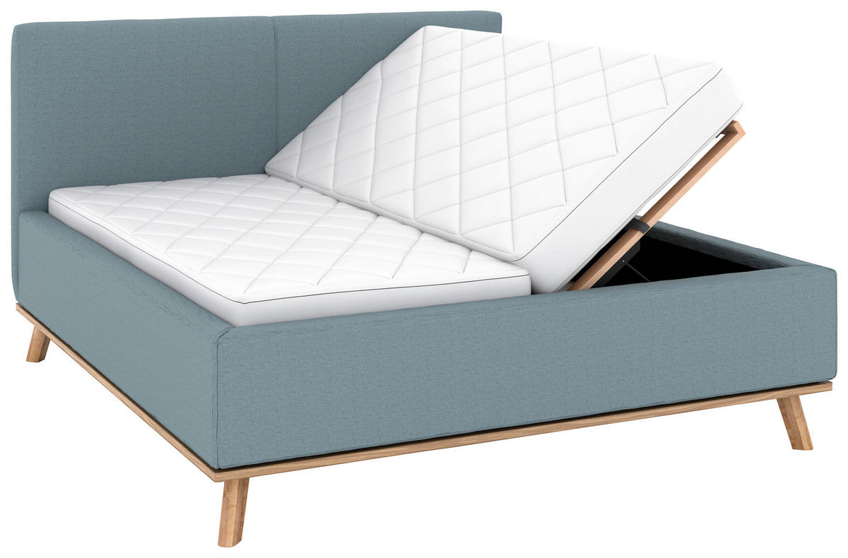 POLSTERBETT Matratze, Lattenrost, Bettkasten 160/200 cm  in Blau  - Blau/Eichefarben, Design, Holz/Textil (160/200cm) - Musterring