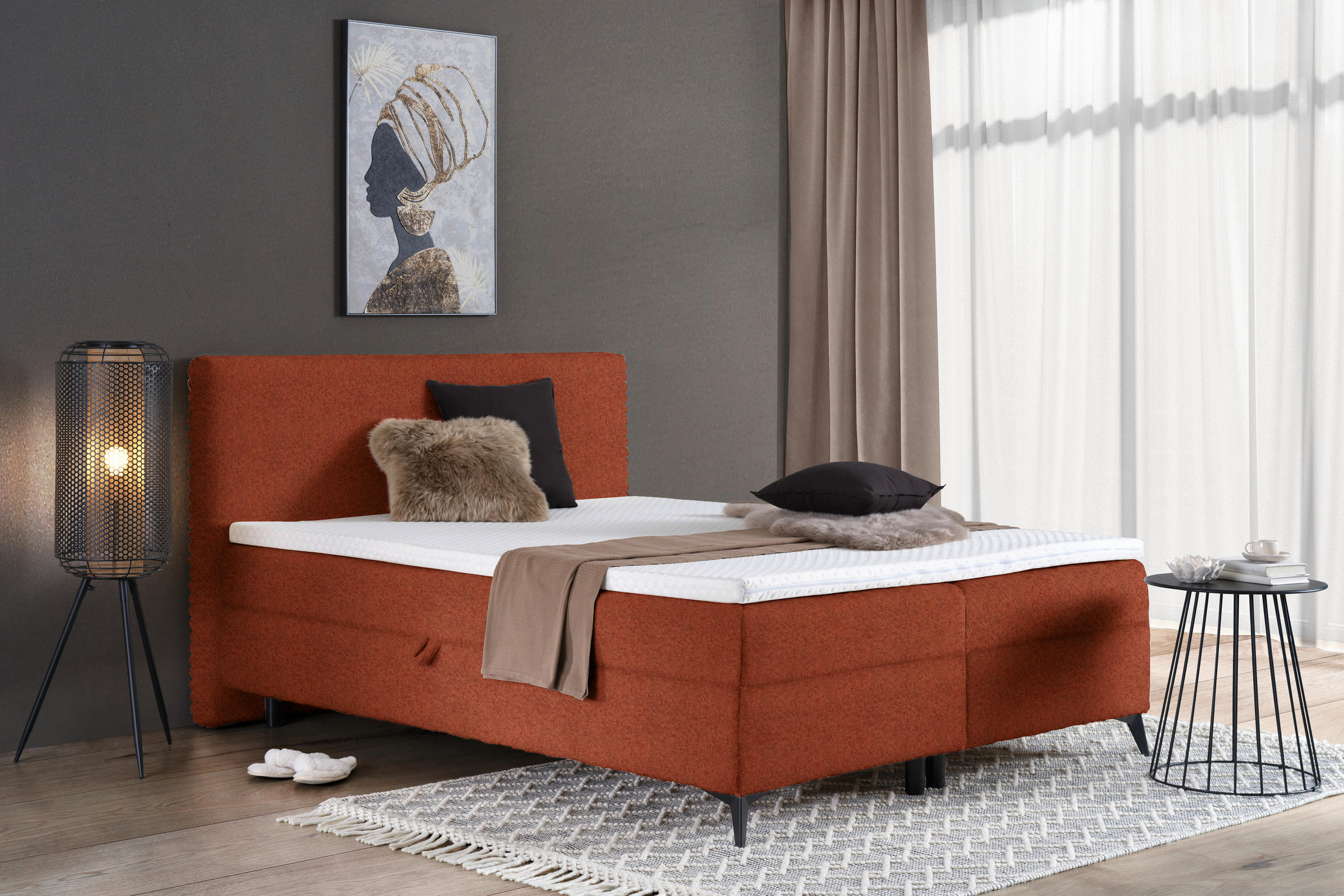 BOXBETT 180/200 cm  in Rostfarben  - Rostfarben/Schwarz, Design, Holz/Holzwerkstoff (180/200cm) - Xora