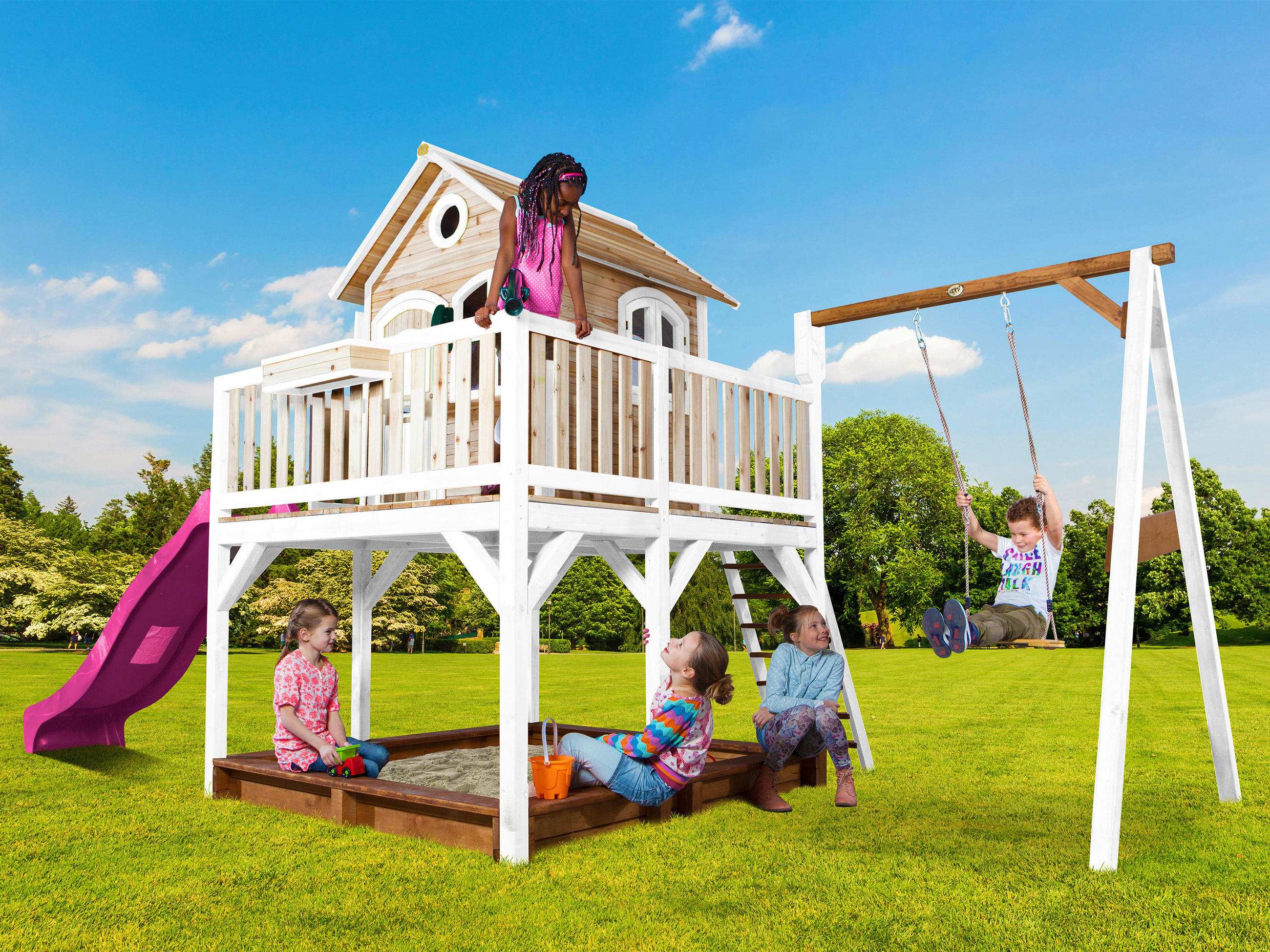 SPIELTURM  - Lila/Braun, KONVENTIONELL, Holz/Kunststoff (541/291/277cm) - Ambia Garden