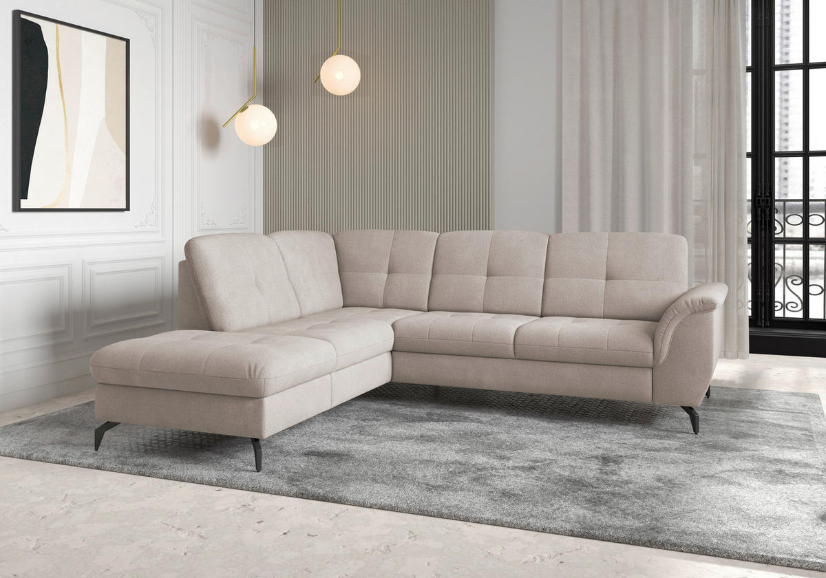 ECKSOFA in Flachgewebe Greige  - Greige/Schwarz, Modern, Textil/Metall (212/244cm) - Sit & More