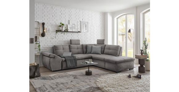ECKSOFA  in Mikrovelours Hellgrau  - Hellgrau/Schwarz, KONVENTIONELL, Kunststoff/Textil (265/217cm) - Carryhome