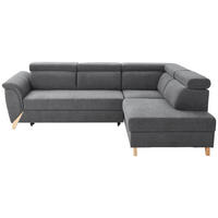 ECKSOFA Dunkelgrau Webstoff  - Dunkelgrau/Naturfarben, KONVENTIONELL, Holz/Textil (265/200cm) - Stylife