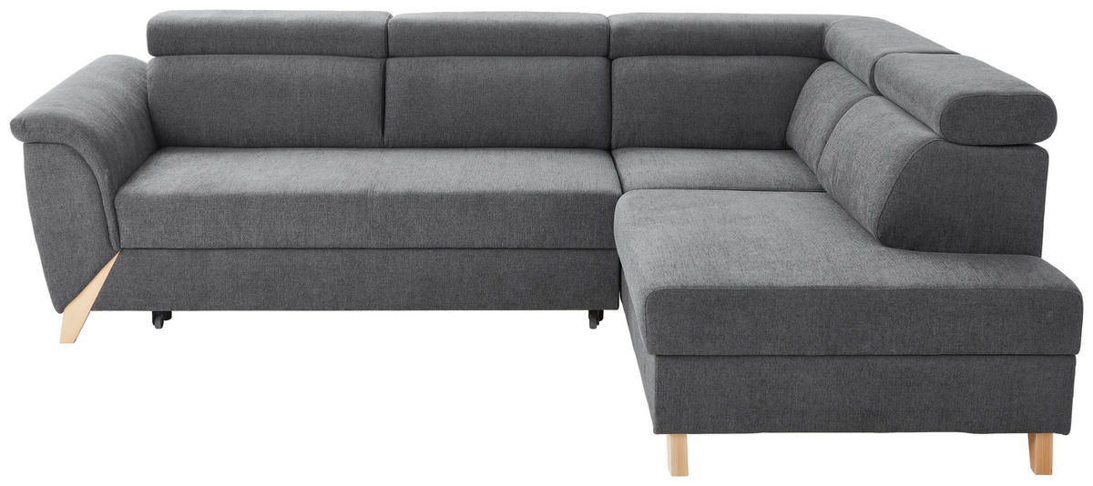ECKSOFA Dunkelgrau Webstoff  - Dunkelgrau/Naturfarben, KONVENTIONELL, Holz/Textil (265/200cm) - Stylife