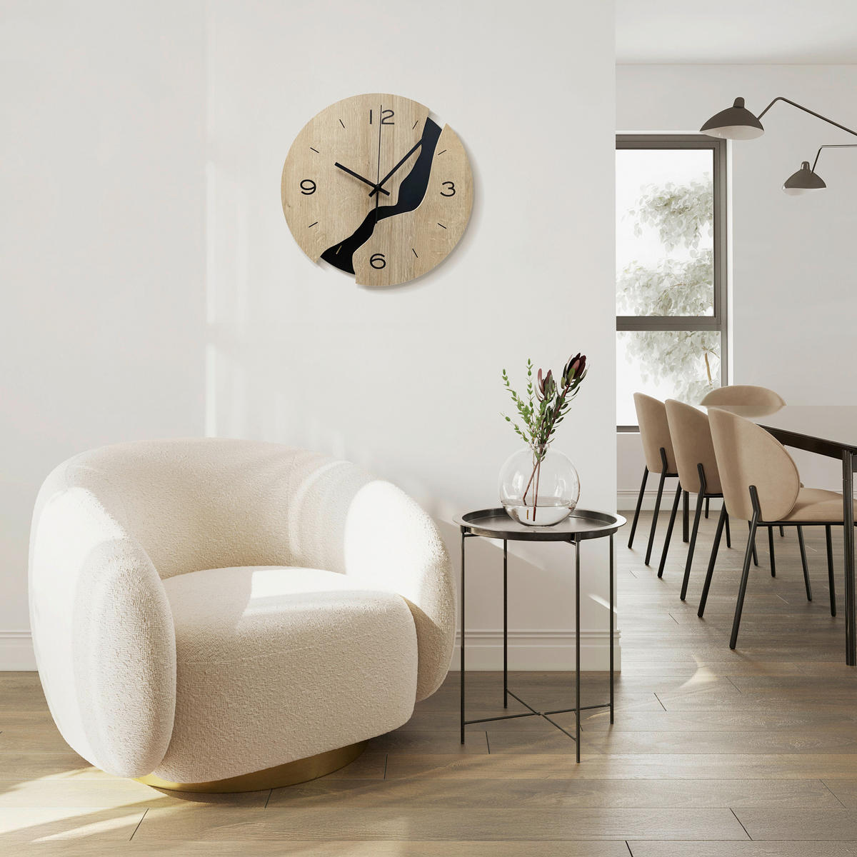 WANDUHR Schwarz, Eichefarben  - Eichefarben/Schwarz, Basics, Holz/Kunststoff (36cm)