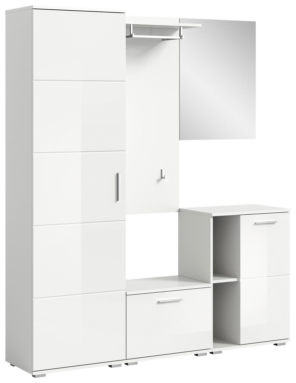 GARDEROBE  in 165/191/37 cm  - Weiß Hochglanz/Weiß, Design, Glas/Holzwerkstoff (165/191/37cm) - Xora