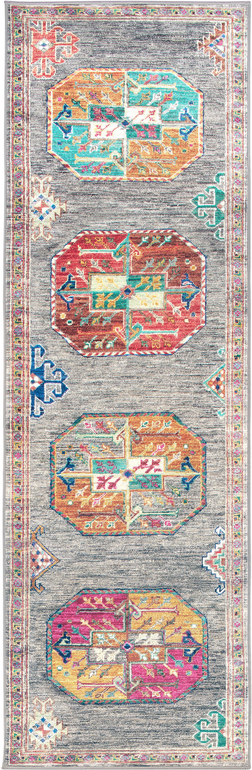 LÄUFER Cortea Khamil 80/250 cm  in Grau, Türkis, Pink  - Türkis/Pink, LIFESTYLE, Kunststoff/Textil (80/250cm) - Lindorug