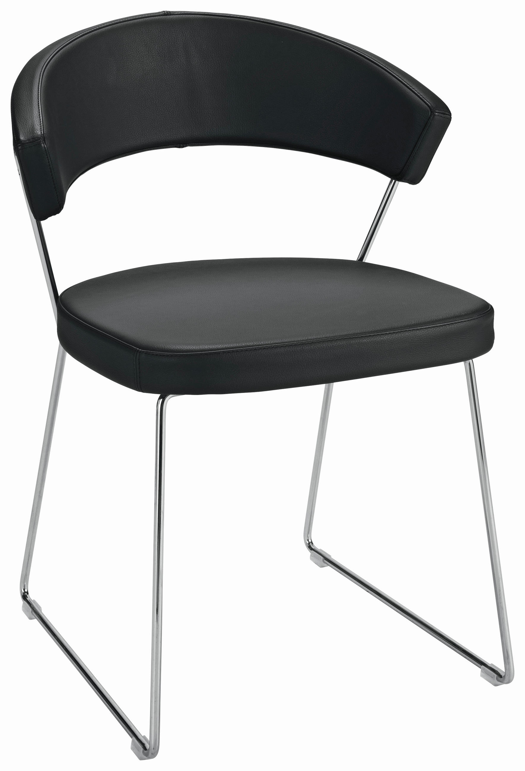 STUHL Echtleder Schwarz  - Chromfarben/Schwarz, Design, Leder/Metall (57/75,5/52cm) - Connubia 