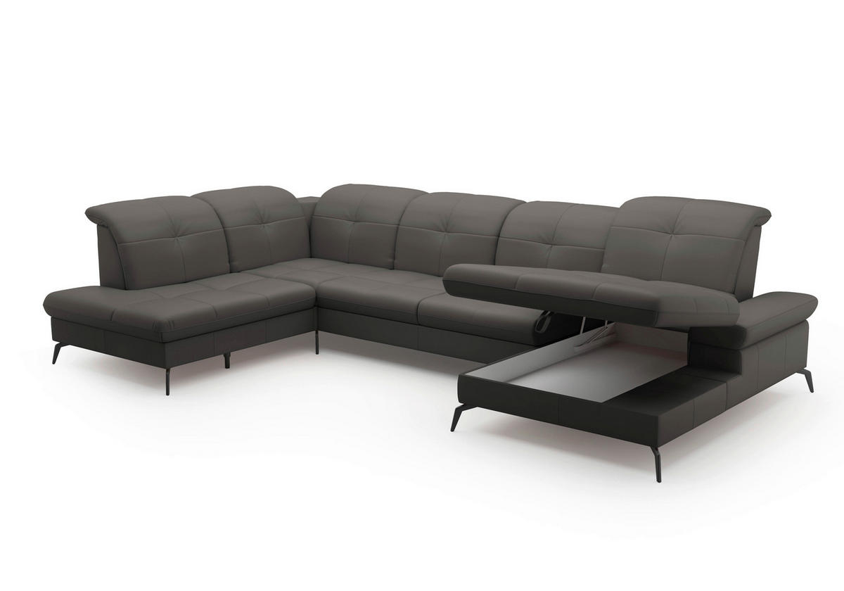 WOHNLANDSCHAFT in Vliesstoff Kombination Echtleder/Stoff Mokka  - Schwarz/Mokka, Konventionell, Leder/Textil (231/357/185cm) - Sit & More