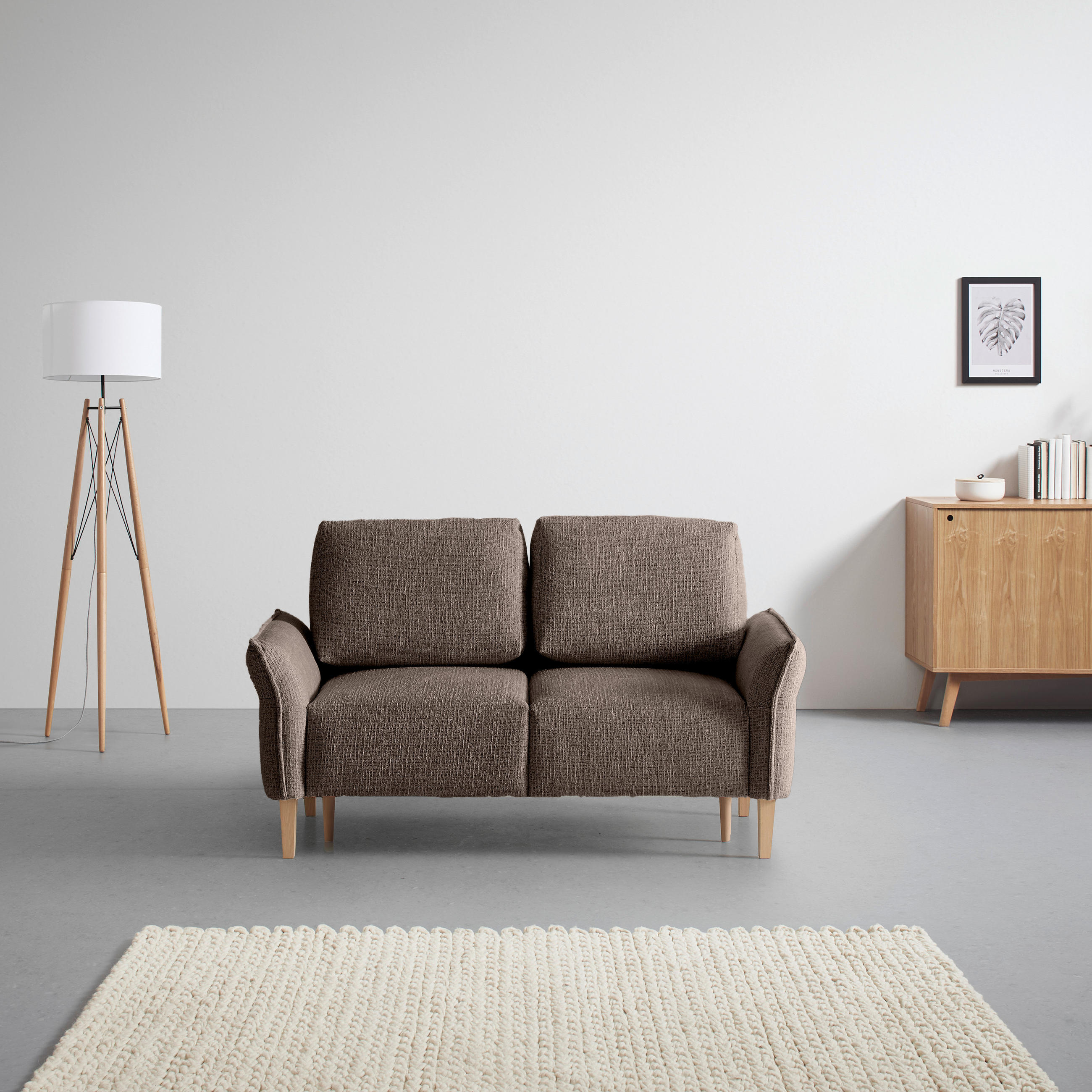 2-SITZER-SOFA in Webstoff Dunkelbraun  - Eichefarben/Dunkelbraun, Modern, Holz/Textil (150/85/92cm) - MID.YOU