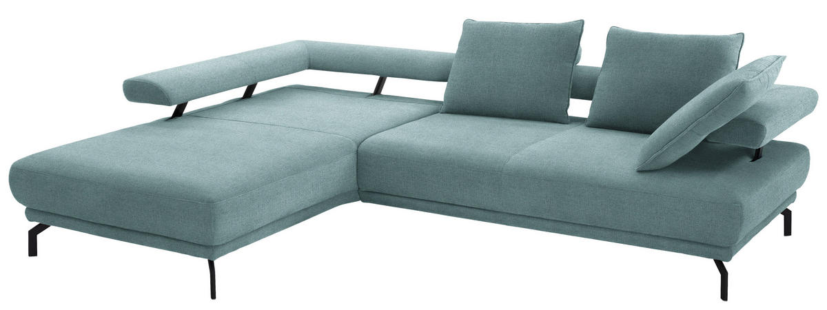ECKSOFA Fino in Chenille Türkis  224/305 cm  - Türkis/Schwarz, Design, Textil/Metall (224/305cm) - Dieter Knoll