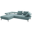 ECKSOFA Fino in Chenille Türkis Rückenkissen, Rücken echt, Sitztiefenverstellung  224/305 cm  - Türkis/Schwarz, Design, Textil/Metall (224/305cm) - Dieter Knoll