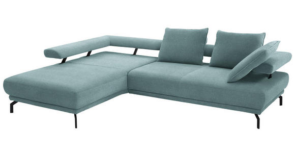 ECKSOFA Fino in Chenille Türkis Rückenkissen, Rücken echt, Sitztiefenverstellung  224/305 cm  - Türkis/Schwarz, Design, Textil/Metall (224/305cm) - Dieter Knoll