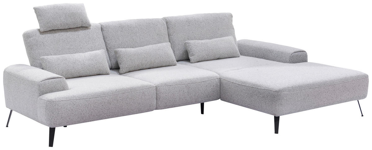 ECKSOFA Astoria Hellgrau Flachgewebe  - Hellgrau/Schwarz, Design, Textil/Metall (305/178cm) - Livetastic