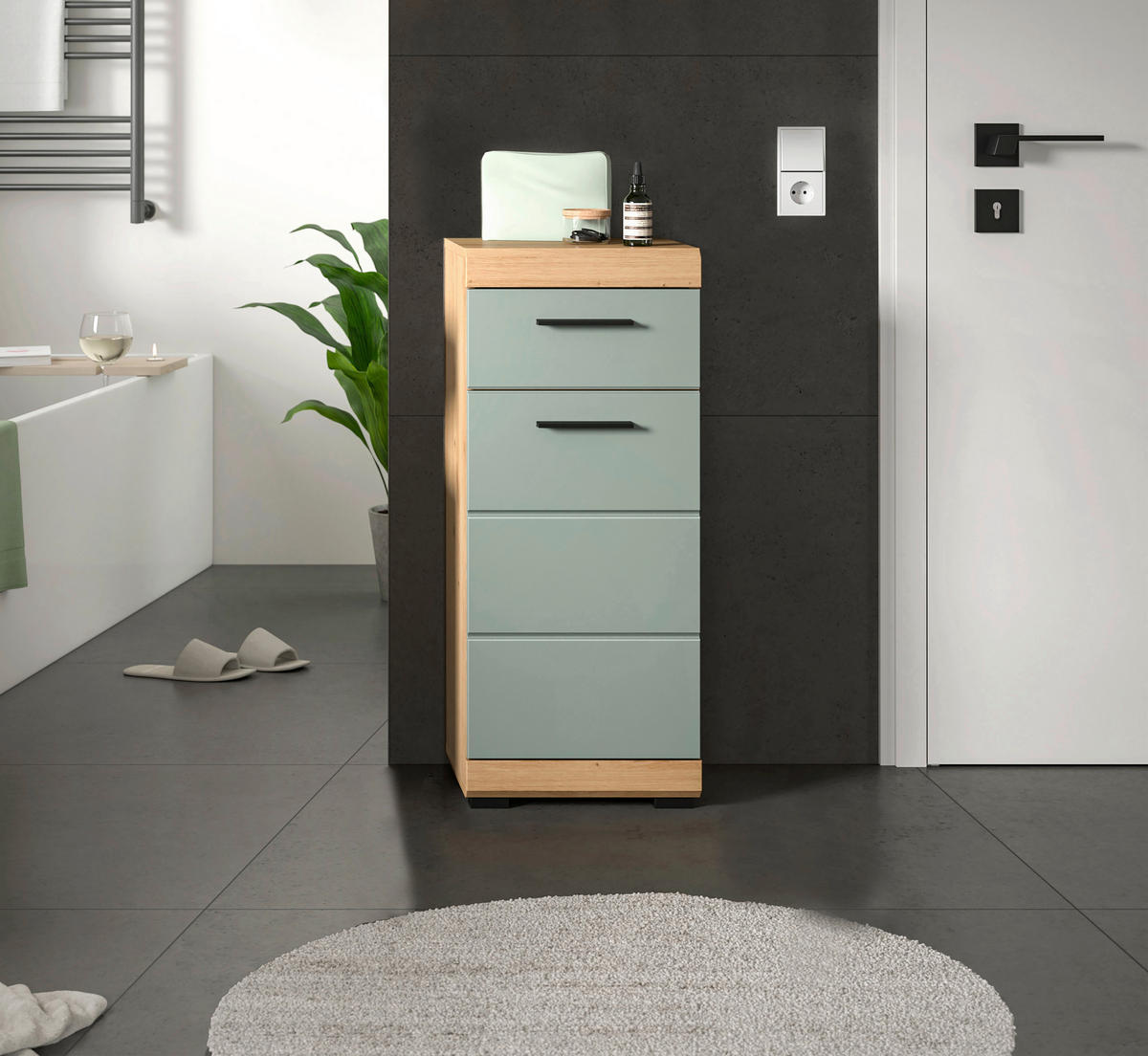 SREDNJE VISOKA OMARA 37/88/31 cm  - črna/žajbljevo zelena, Moderno, umetna masa/leseni material (37/88/31cm) - MID.YOU
