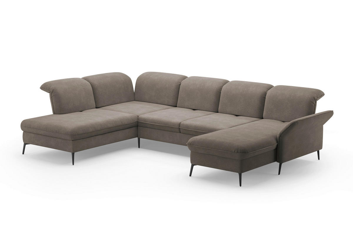 WOHNLANDSCHAFT Schlammfarben Flachgewebe  - Schlammfarben/Schwarz, KONVENTIONELL, Textil/Metall (231/359/198cm) - Sit & More