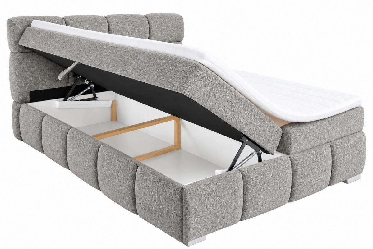 BOXBETT 180/200 cm,  in Graubraun, Bettkasten, Topper,  - Chromfarben/Graubraun, MODERN, Holz/Kunststoff (180/200cm) - MID.YOU