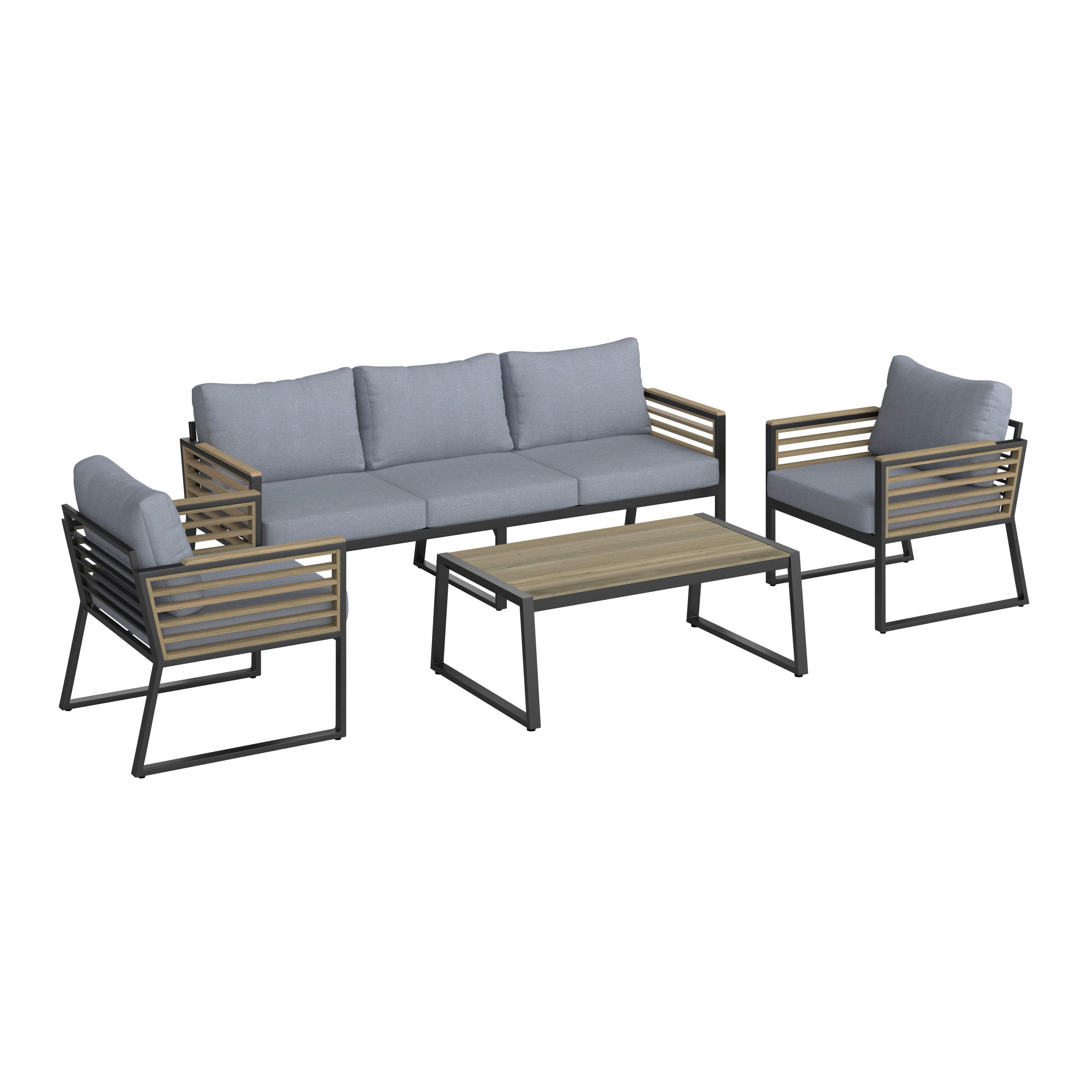 LOUNGEGARNITUR Teakholz Aluminium  - Schwarz, MODERN, Holz/Metall (203/74,5/85cm) - Ambia Garden