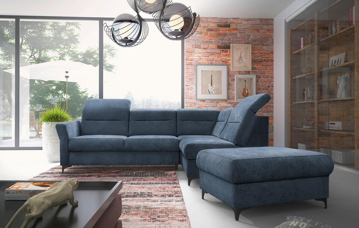 ECKSOFA inkl. Funktionen Blau Webstoff  - Blau/Schwarz, KONVENTIONELL, Textil/Metall (272/177cm) - Stylife