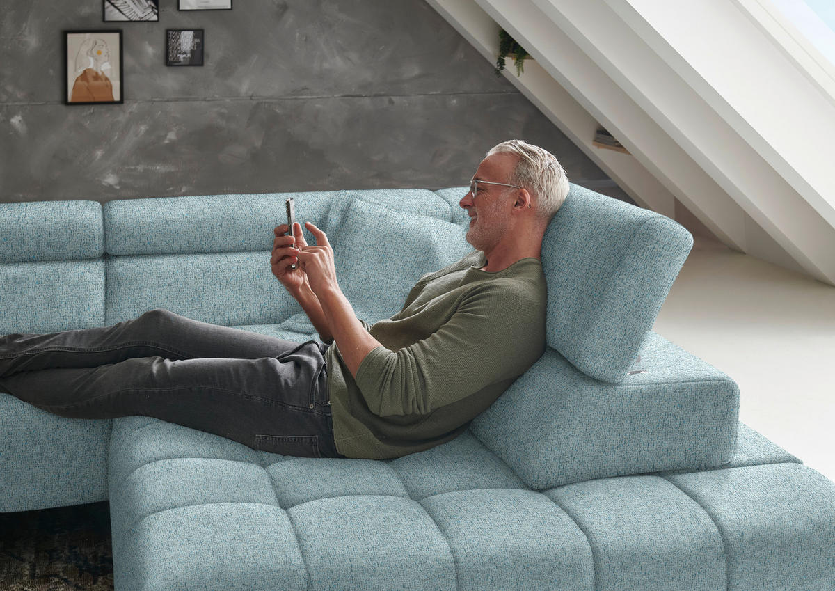 ECKSOFA in Chenille Hellblau  - Schwarz/Hellblau, Design, Textil/Metall (323/222cm) - Beldomo Style