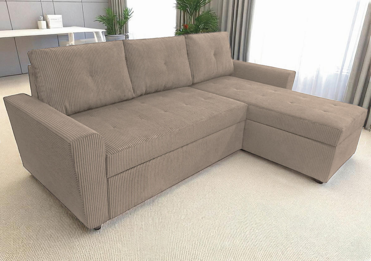 ECKSOFA Taupe Cord  - Taupe/Schwarz, Design, Kunststoff/Textil (231/155cm) - MID.YOU