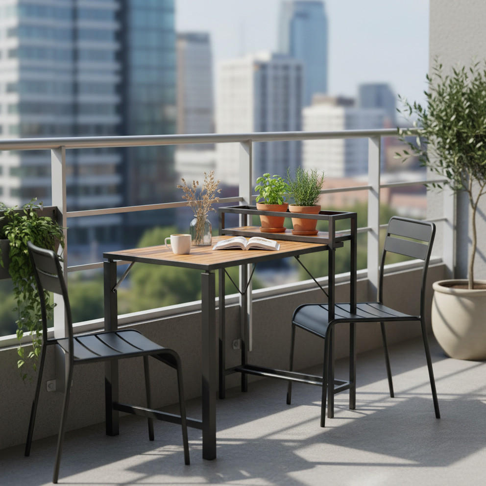 BALKONTISCH Holz, Metall Graphitfarben, Naturfarben  - Graphitfarben/Naturfarben, MODERN, Holz/Metall (55/75/73cm) - Gardenson