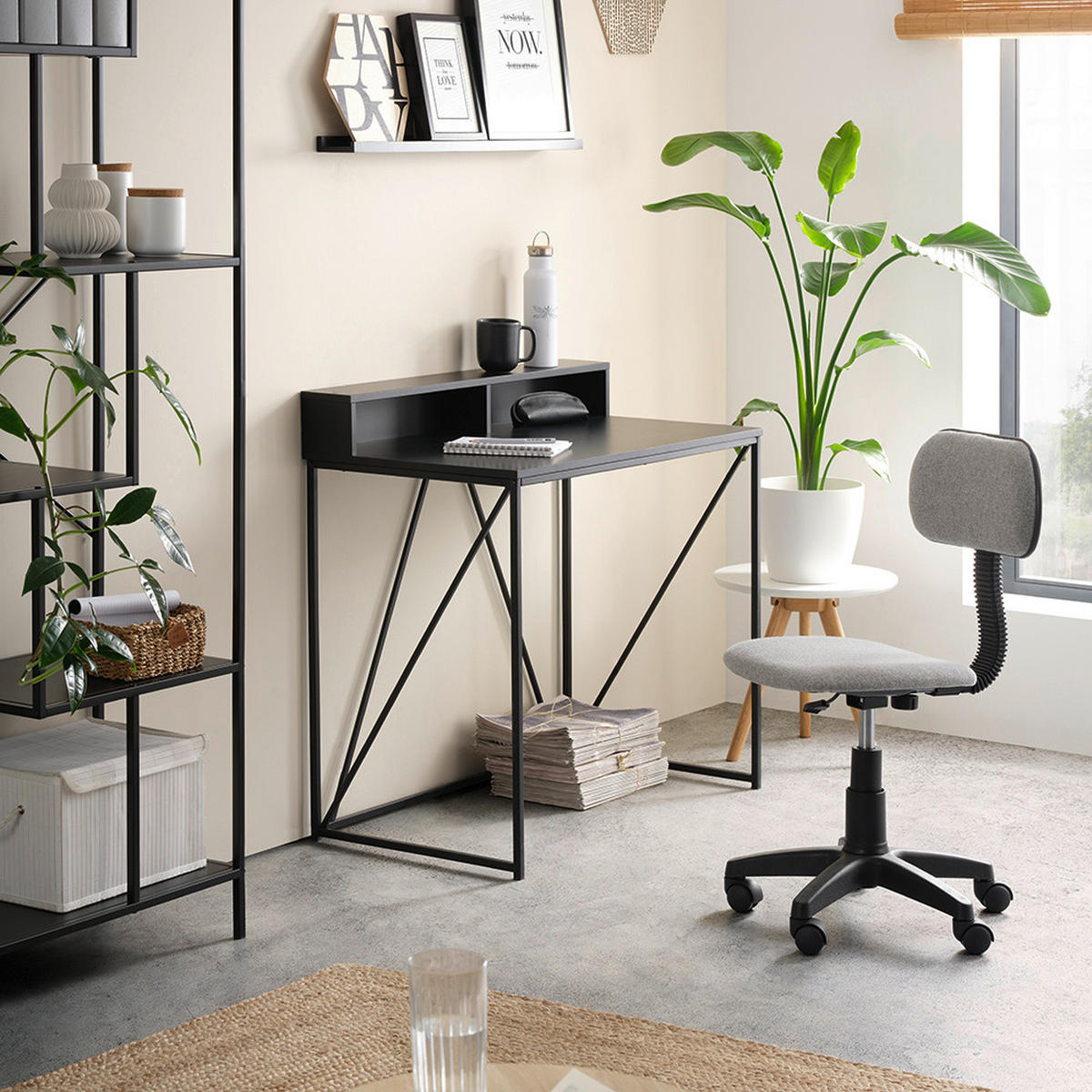 SKRIVBORD 91/50/87 cm  i svart  - svart, Modern, metall/trämaterial (91/50/87cm) - Best Price