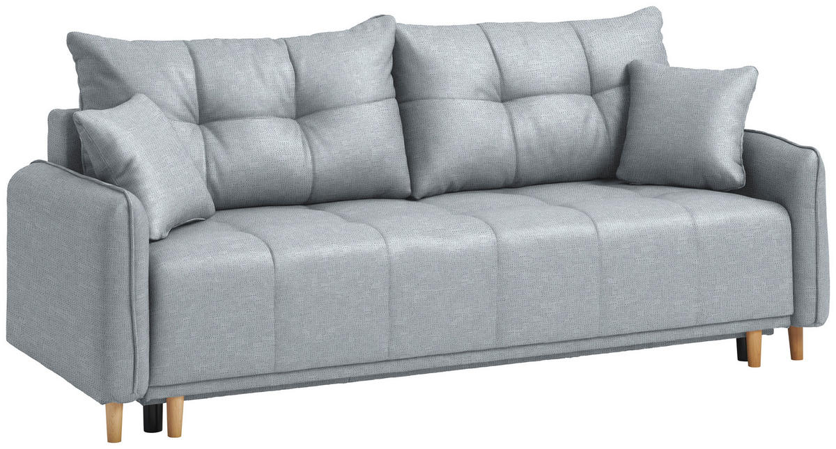 SCHLAFSOFA  in Chenille Hellgrau  - Buchefarben/Hellgrau, Design, Holz/Textil (217/97/101cm) - Carryhome