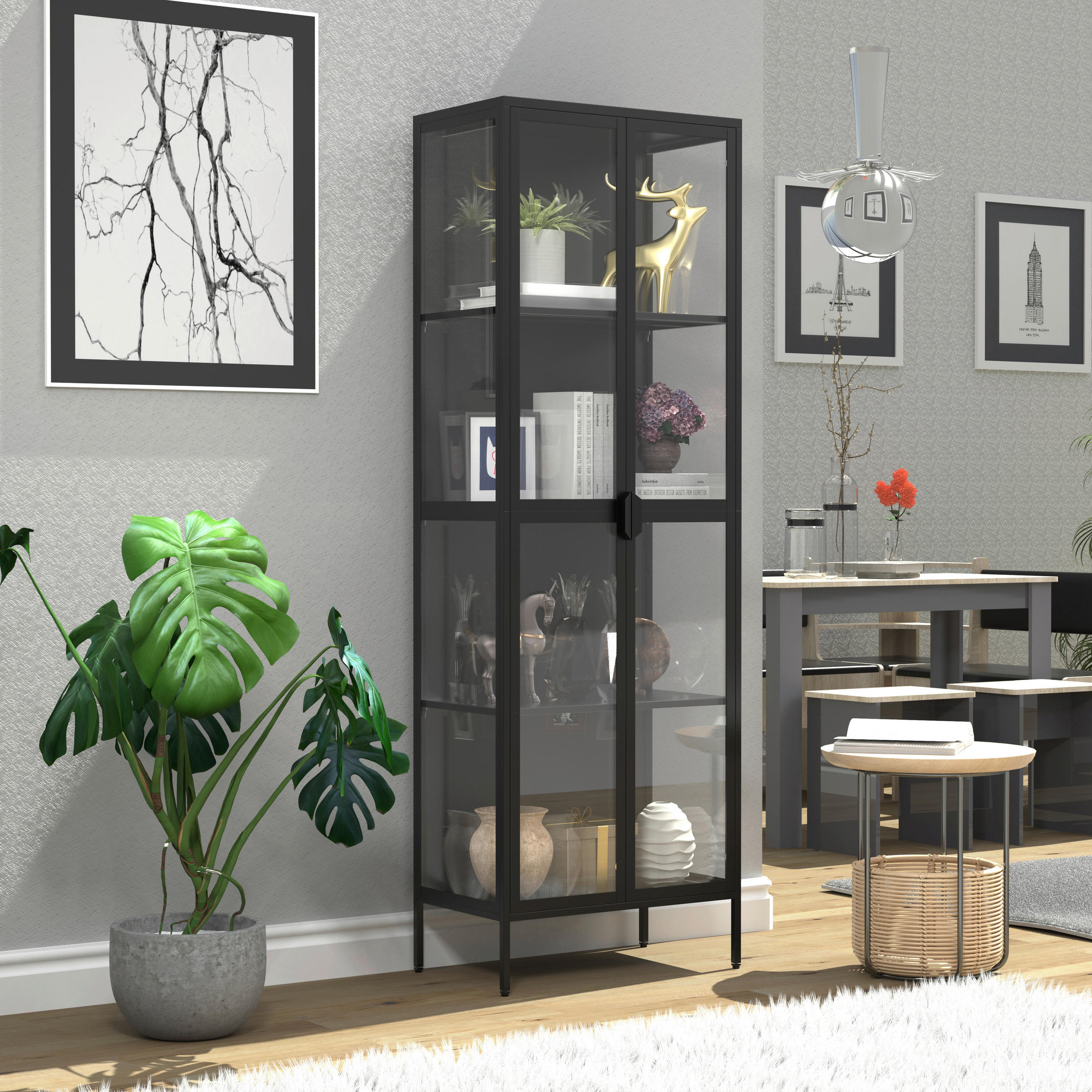 VITRINE in Schwarz  - Transparent/Schwarz, Design, Glas/Metall (60/180/35cm) - MID.YOU