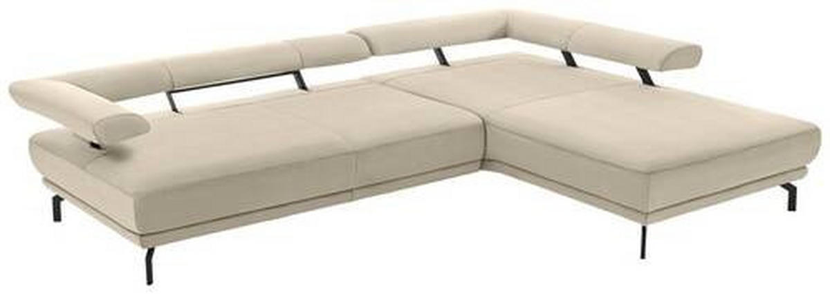 ECKSOFA in Echtleder Creme  305/224 cm  - Creme/Schwarz, Design, Leder/Metall (305/224cm) - Dieter Knoll