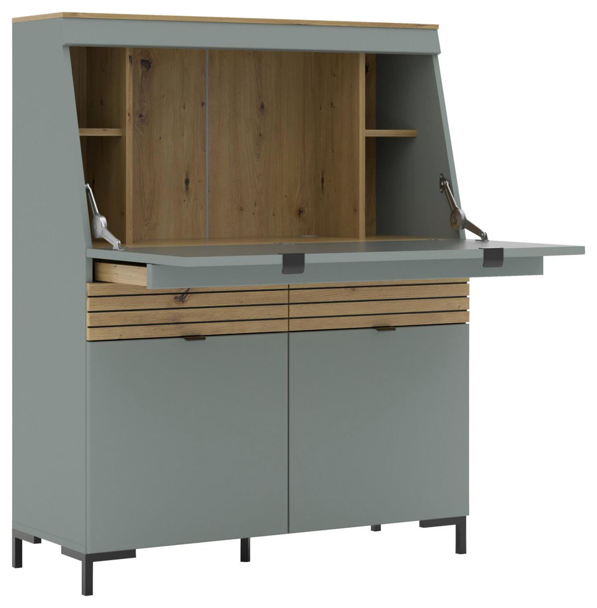 SEKRETÄR   - Schilfgrün/Eichefarben, MODERN, Holzwerkstoff/Metall (98/124/42cm) - Voleo