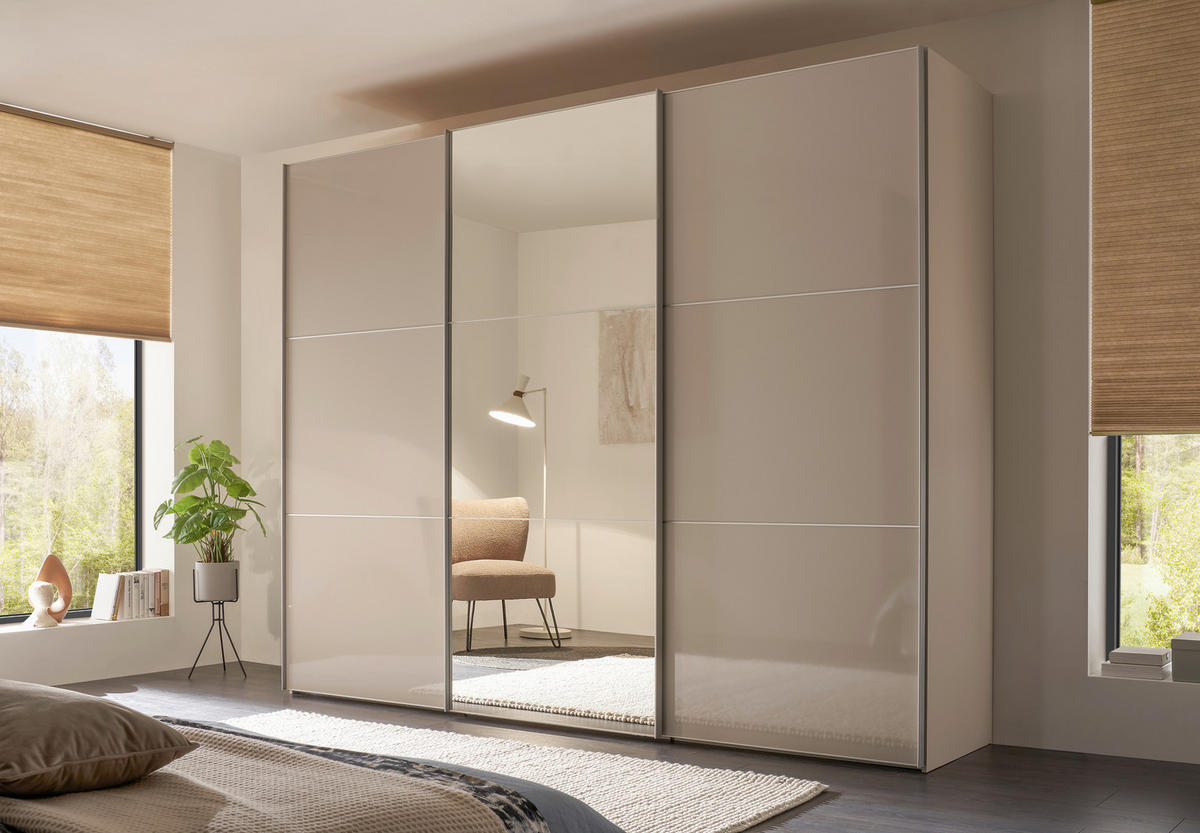 SCHWEBETÜRENSCHRANK in Sandfarben, Alufarben  - Sandfarben/Alufarben, Konventionell, Glas/Holzwerkstoff (298/222/68cm) - Moderano