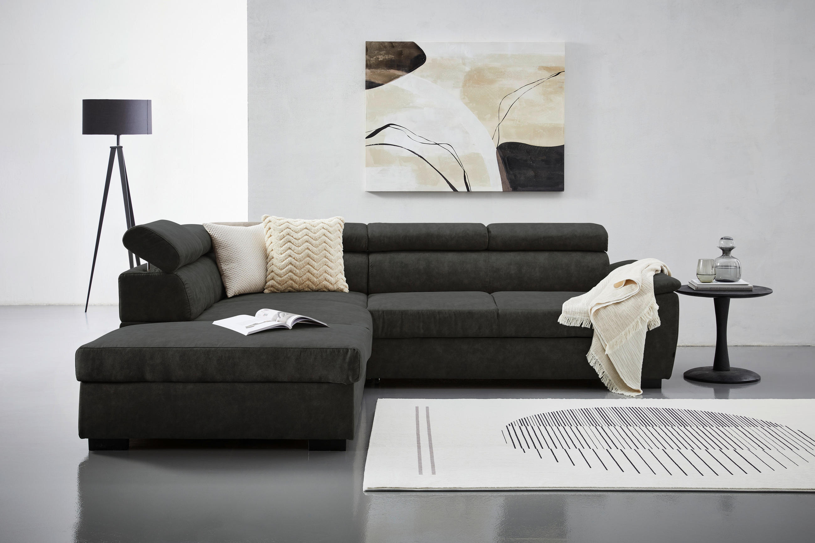 ECKSOFA in Lederlook Anthrazit  - Anthrazit/Schwarz, Design, Kunststoff/Textil (230/263cm) - Hom`in