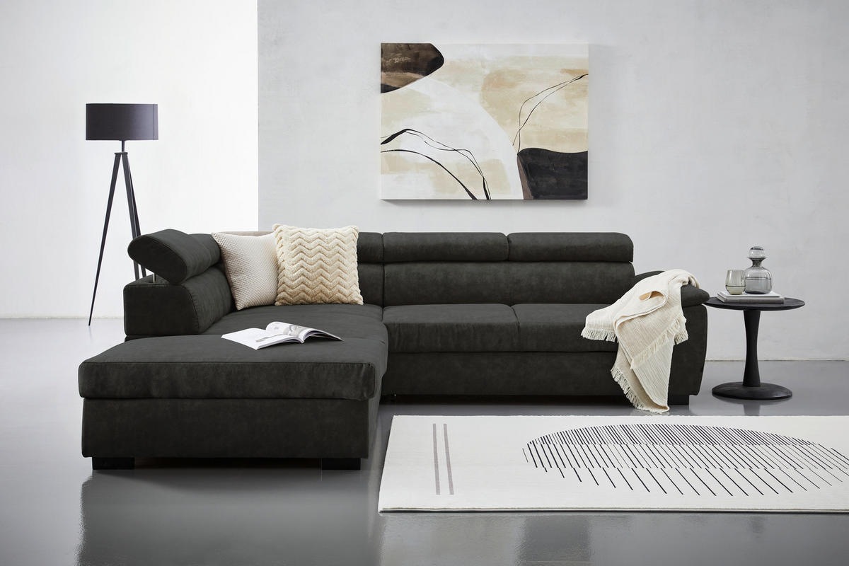 ECKSOFA in Lederlook Anthrazit  - Anthrazit/Schwarz, Design, Kunststoff/Textil (230/263cm) - Hom`in
