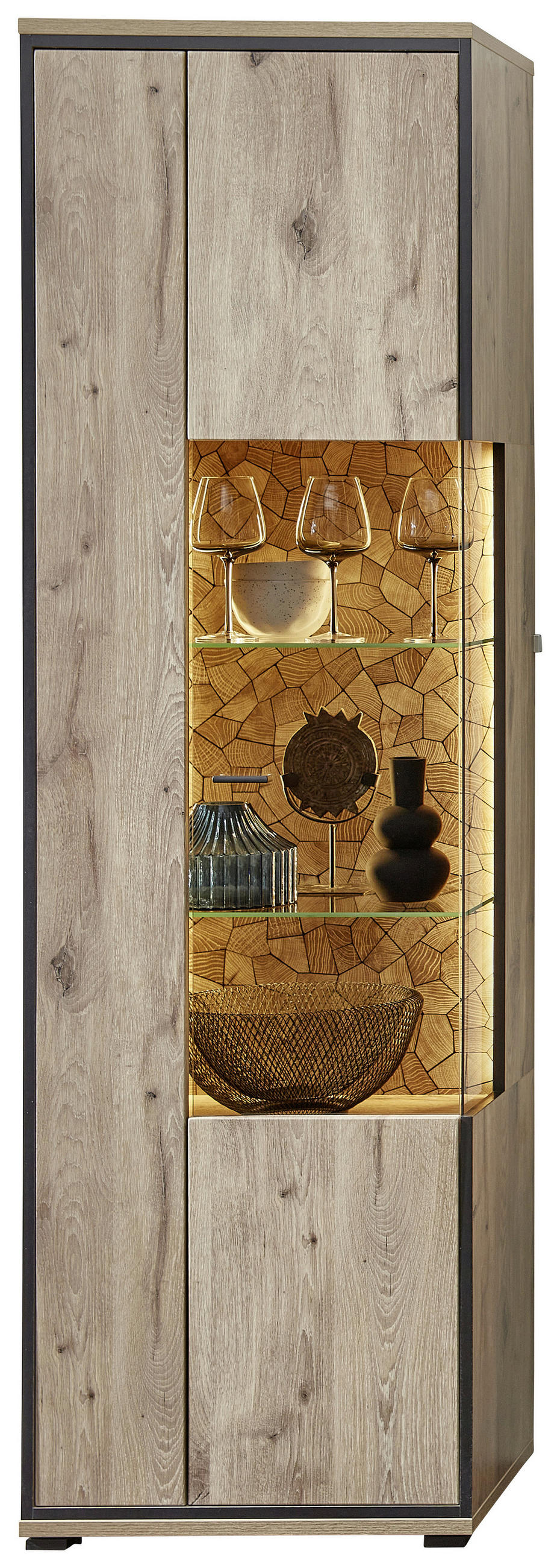 VITRINE in Schwarz, Eichefarben  - Eichefarben/Schwarz, Konventionell, Glas/Holzwerkstoff (60/205/40cm) - Livetastic